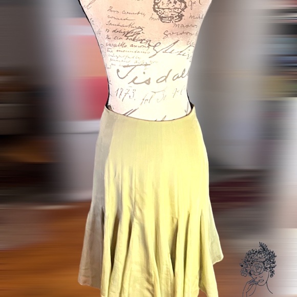 Carmen Marc Valvo Sage Green 100% Silk A Line Pleated Skirt Size 4 - Picture 4 of 8